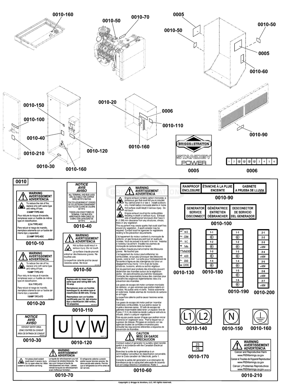 Decals Group - Circuit Protection Diagram and Parts List for 080023-02  Briggs and Stratton Generator